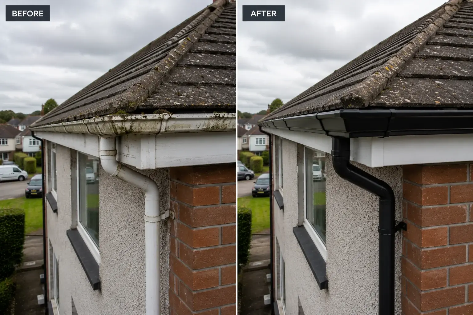 Before and after gutter repair in Kilkenny