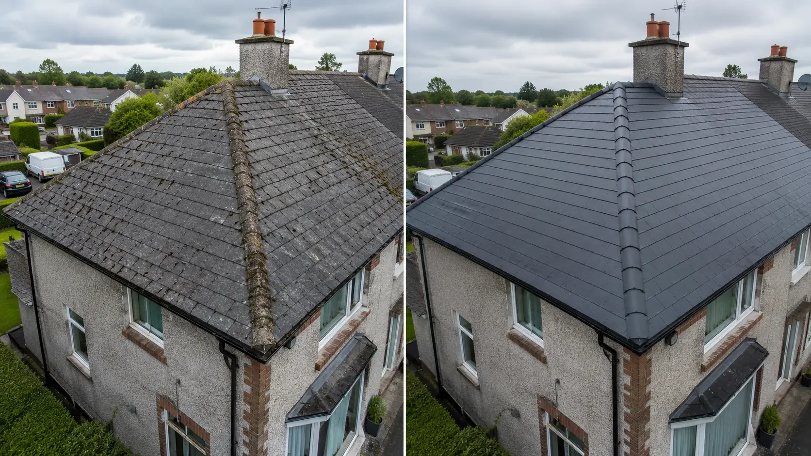 Before and after tile roof replacement in Kilkenny